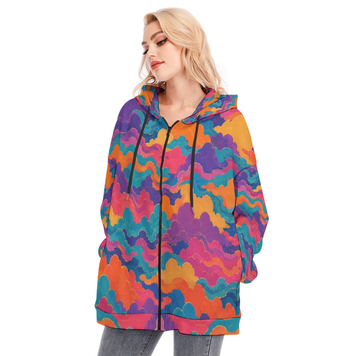 Women's Long Hoodie With Zipper Closure