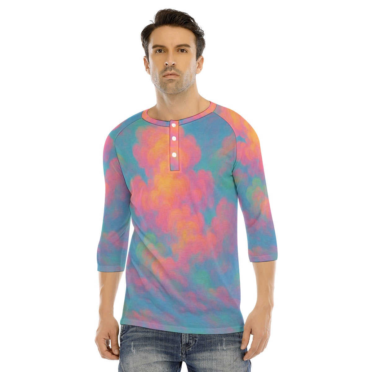 Men's Bracelet Sleeve T-shirt With Button Closure - view 1