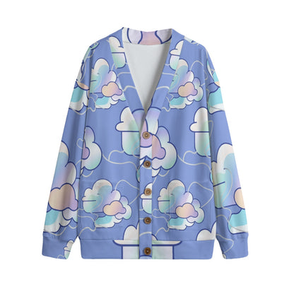 Unisex V-neck Knitted Fleece Cardigan With Button Closure