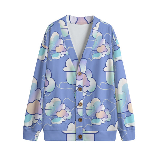 Unisex V-neck Knitted Fleece Cardigan With Button Closure