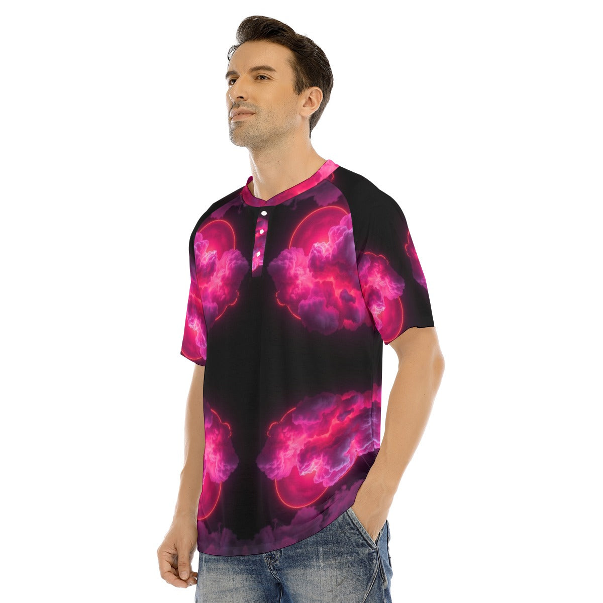 Men's Raglan Sleeve T-shirt With Button Closure