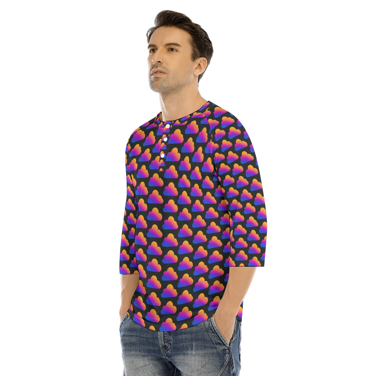 Men's Bracelet Sleeve T-shirt With Button Closure - view 3