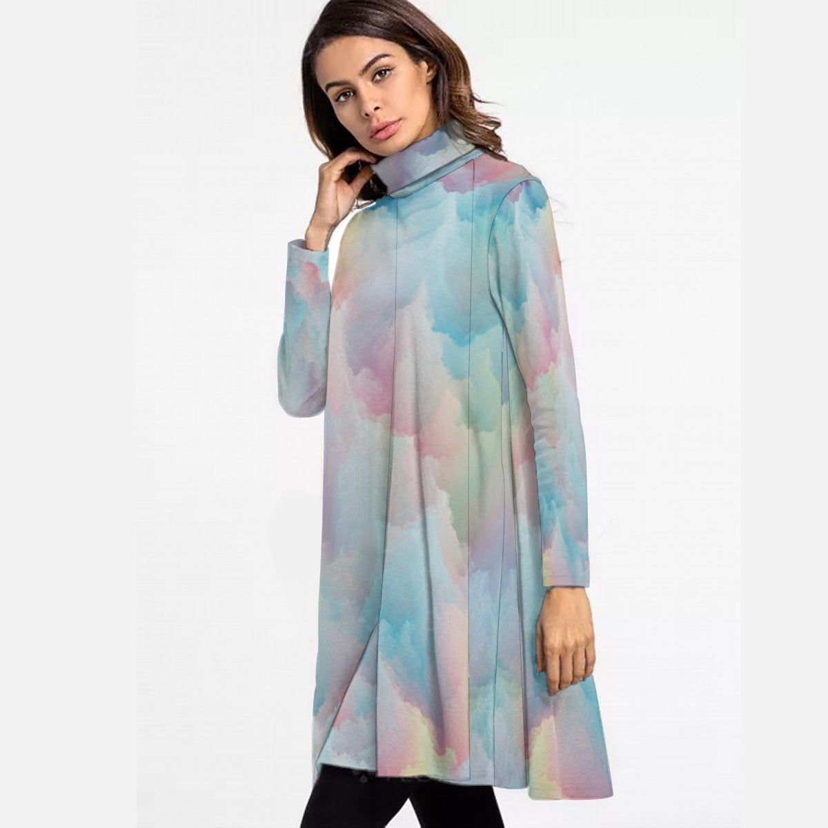 Women's High Neck Dress With Long Sleeve