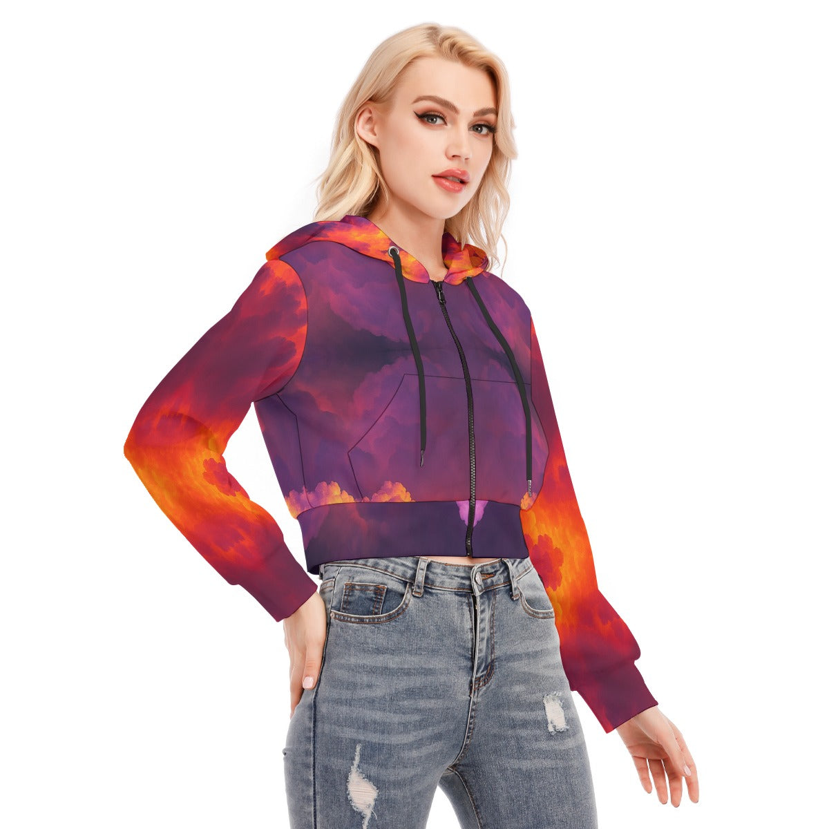 Women's Crop Top Hoodie With Zipper Closure