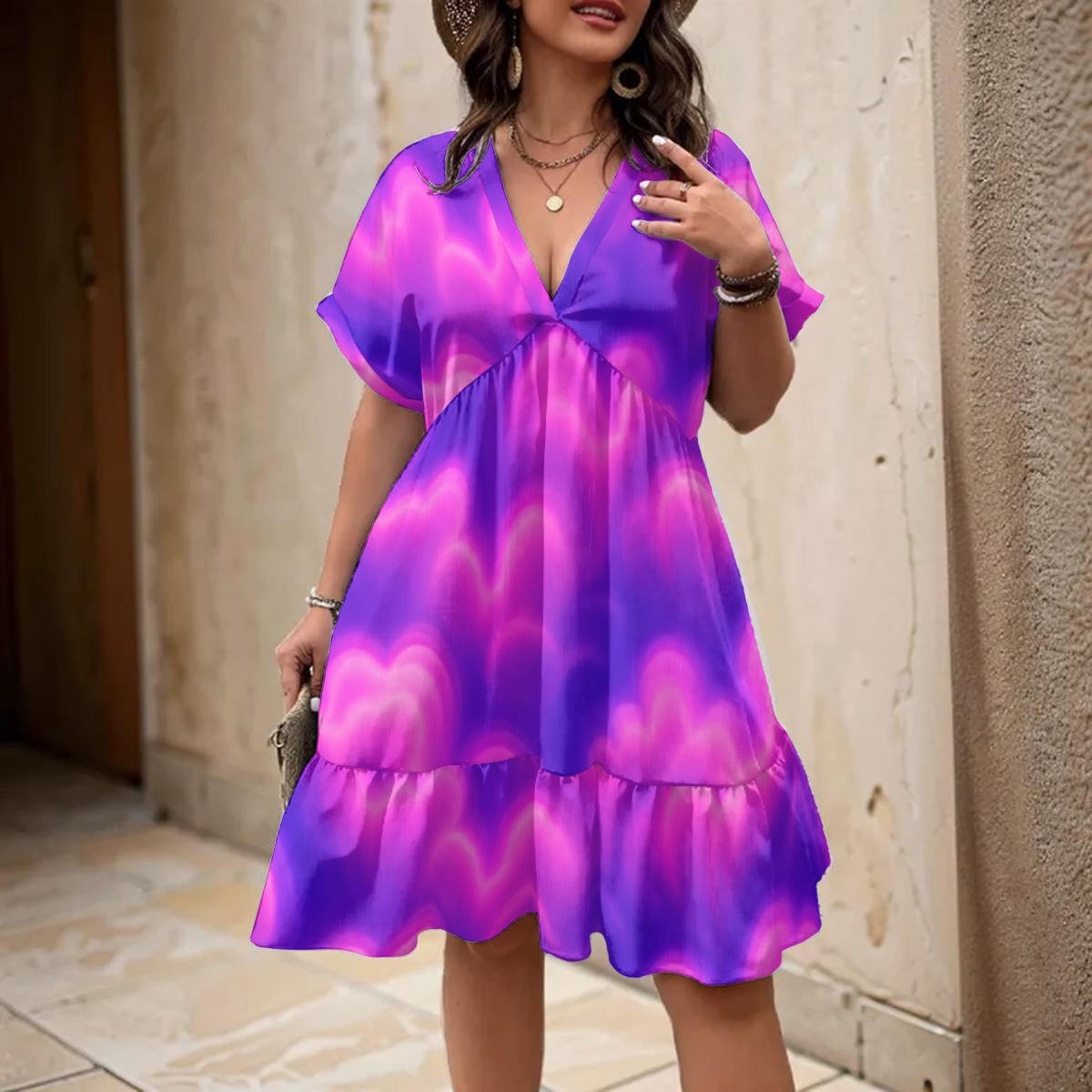 Women’s Floral V-Neck Short Sleeve Dress