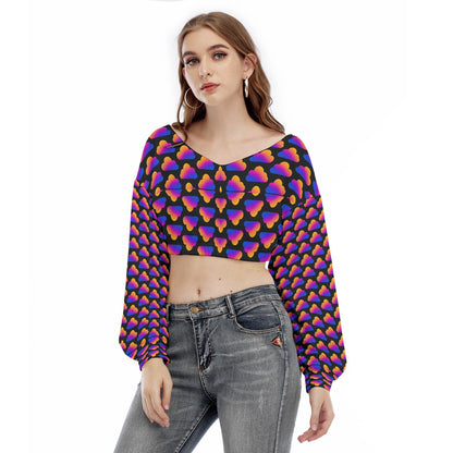 Women's V-neck Long Sleeve Cropped Sweatshirt