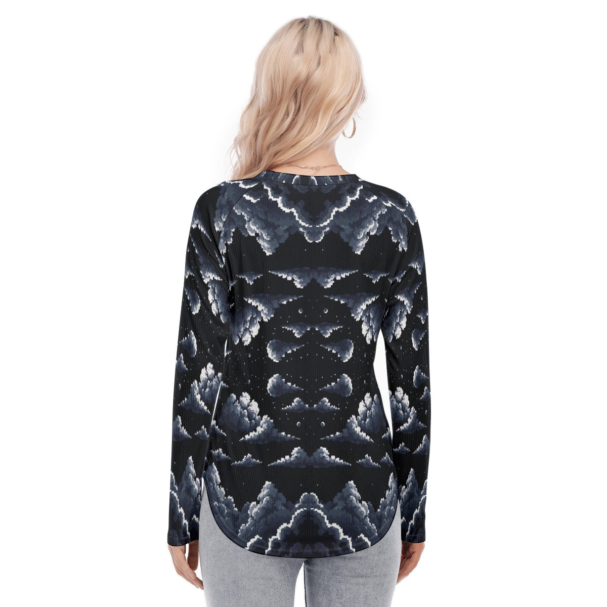 Women's Raglan Sleeves U-Shaped Hem Long Sleeves Blouse