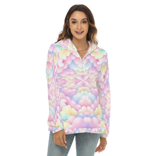 Women's Borg Fleece Hoodie With Half Zip