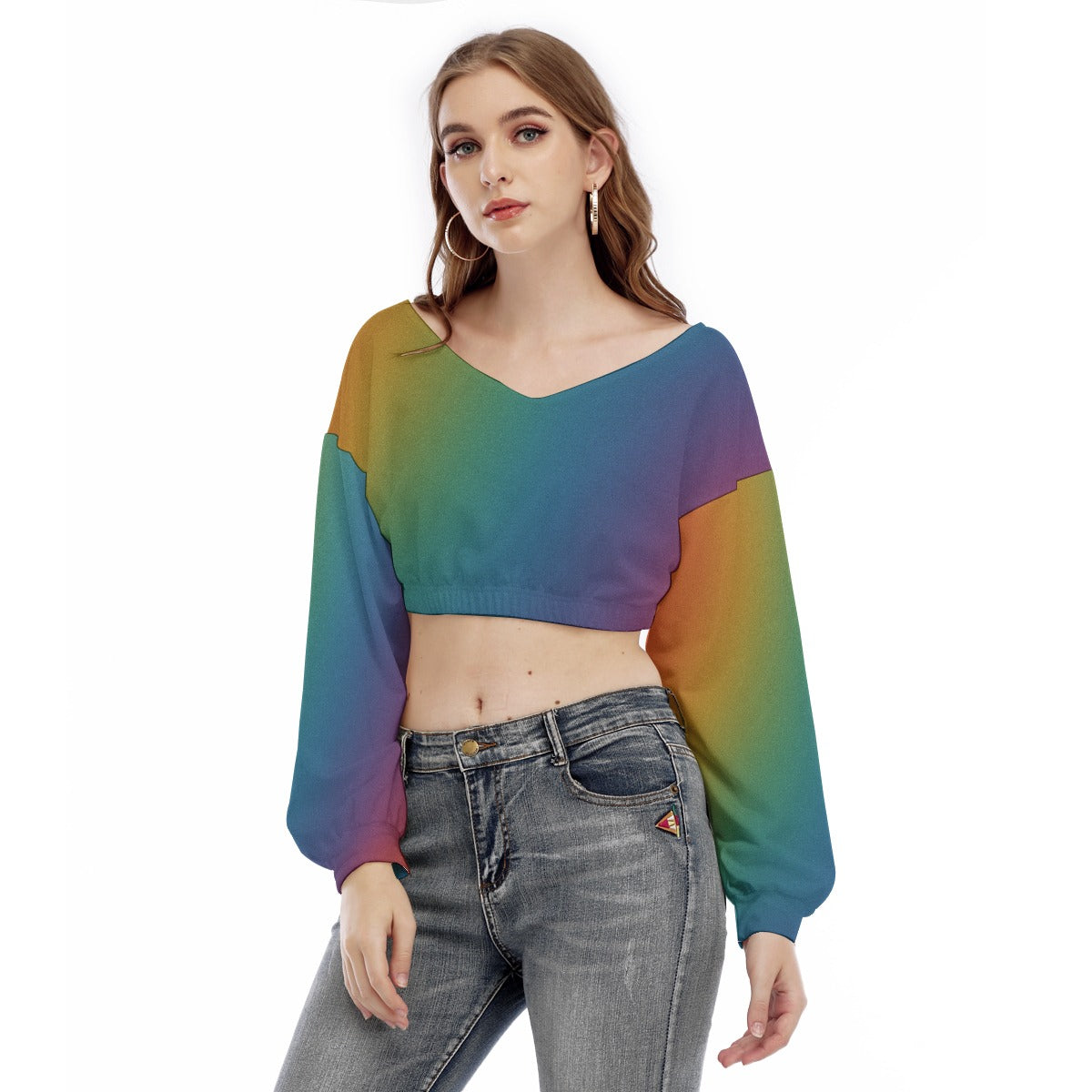 Women's V-neck Long Sleeve Cropped Sweatshirt