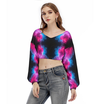 Women's V-neck Long Sleeve Cropped Sweatshirt