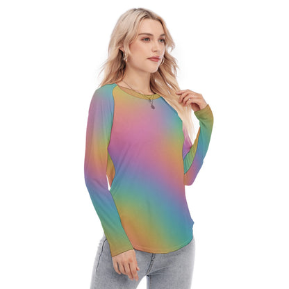 Women's Raglan Sleeves U-Shaped Hem Long Sleeves Blouse