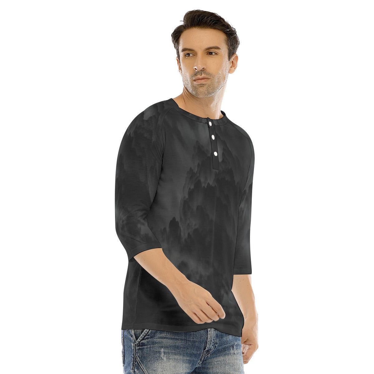 Men's Bracelet Sleeve T-shirt With Button Closure - view 2