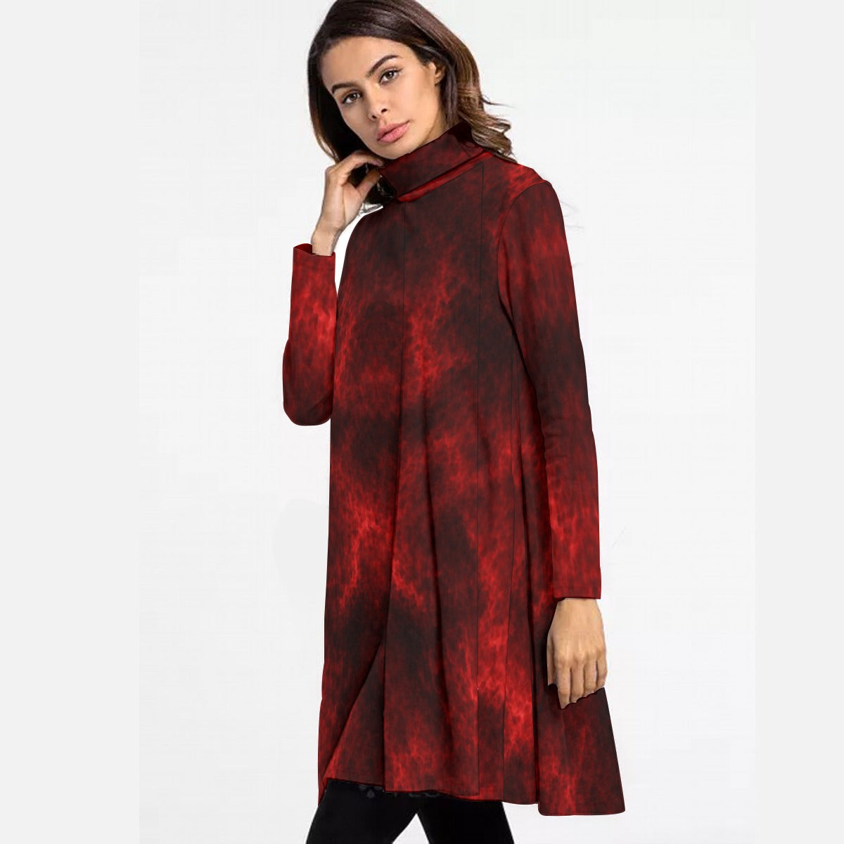 Women's High Neck Dress With Long Sleeve