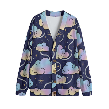 Unisex V-neck Knitted Fleece Cardigan With Button Closure