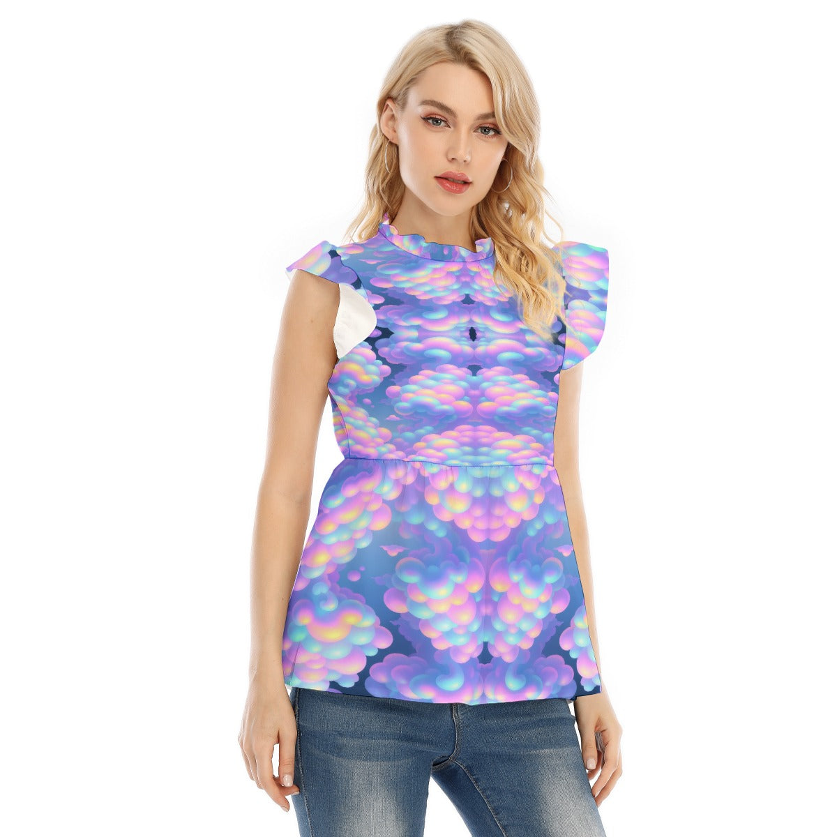 Women's Blouse With Lotus Leaf Lace