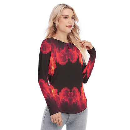 Women's Raglan Sleeves U-Shaped Hem Long Sleeves Blouse