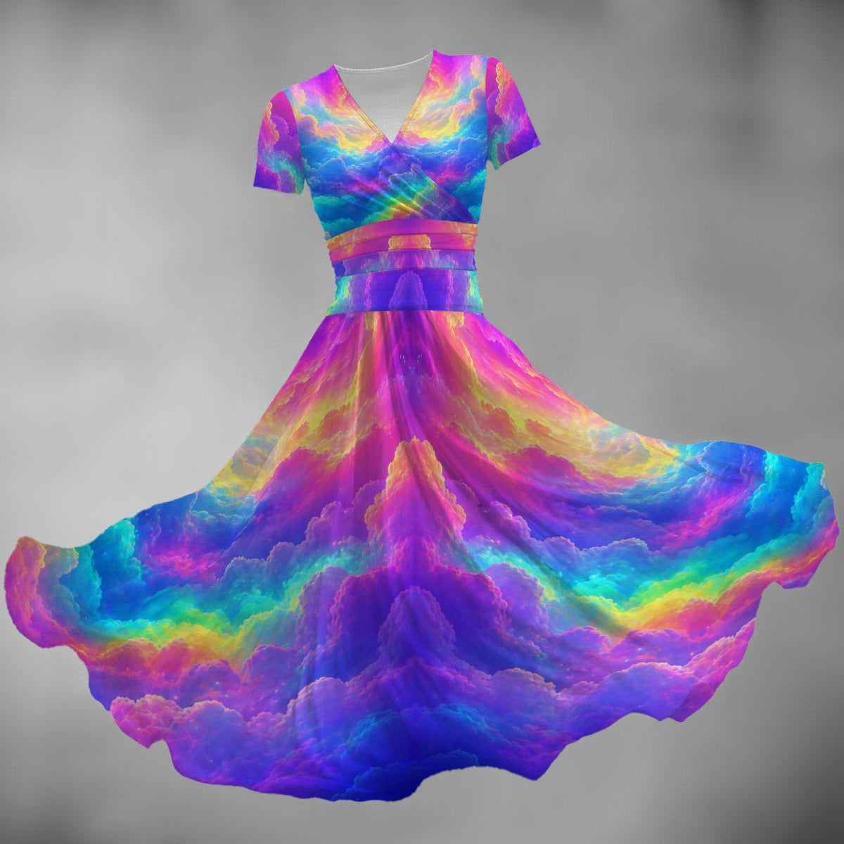 All-over Print Women's Short Sleeve V Neck Midi Dress