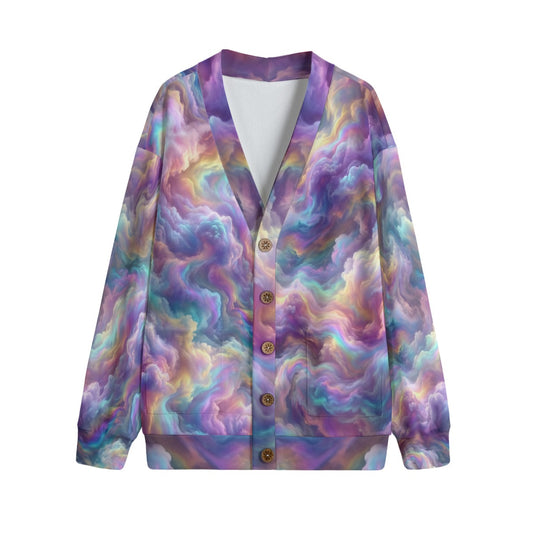 Unisex V-neck Knitted Fleece Cardigan With Button Closure