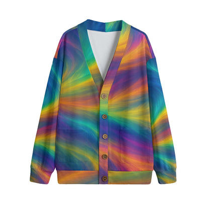 Unisex V-neck Knitted Fleece Cardigan With Button Closure