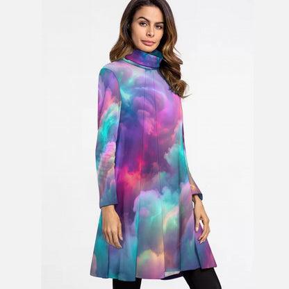 Women's High Neck Dress With Long Sleeve