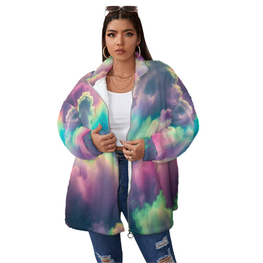 Unisex Borg Fleece Stand-up Collar Coat With Zipper Closure(Plus Size)