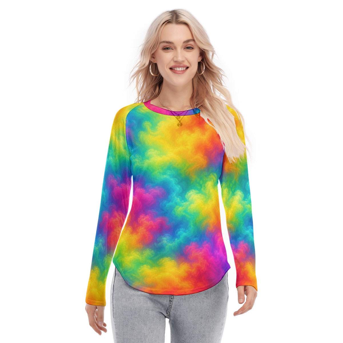 Women's Raglan Sleeves U-Shaped Hem Long Sleeves Blouse