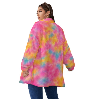 Unisex Borg-Fleece Stand-Up Collar Zip Coat — Plus Size - view 4