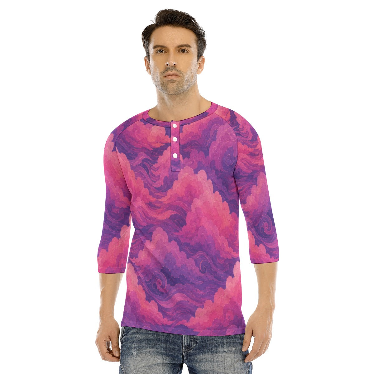 Men's Bracelet Sleeve T-shirt With Button Closure - view 1