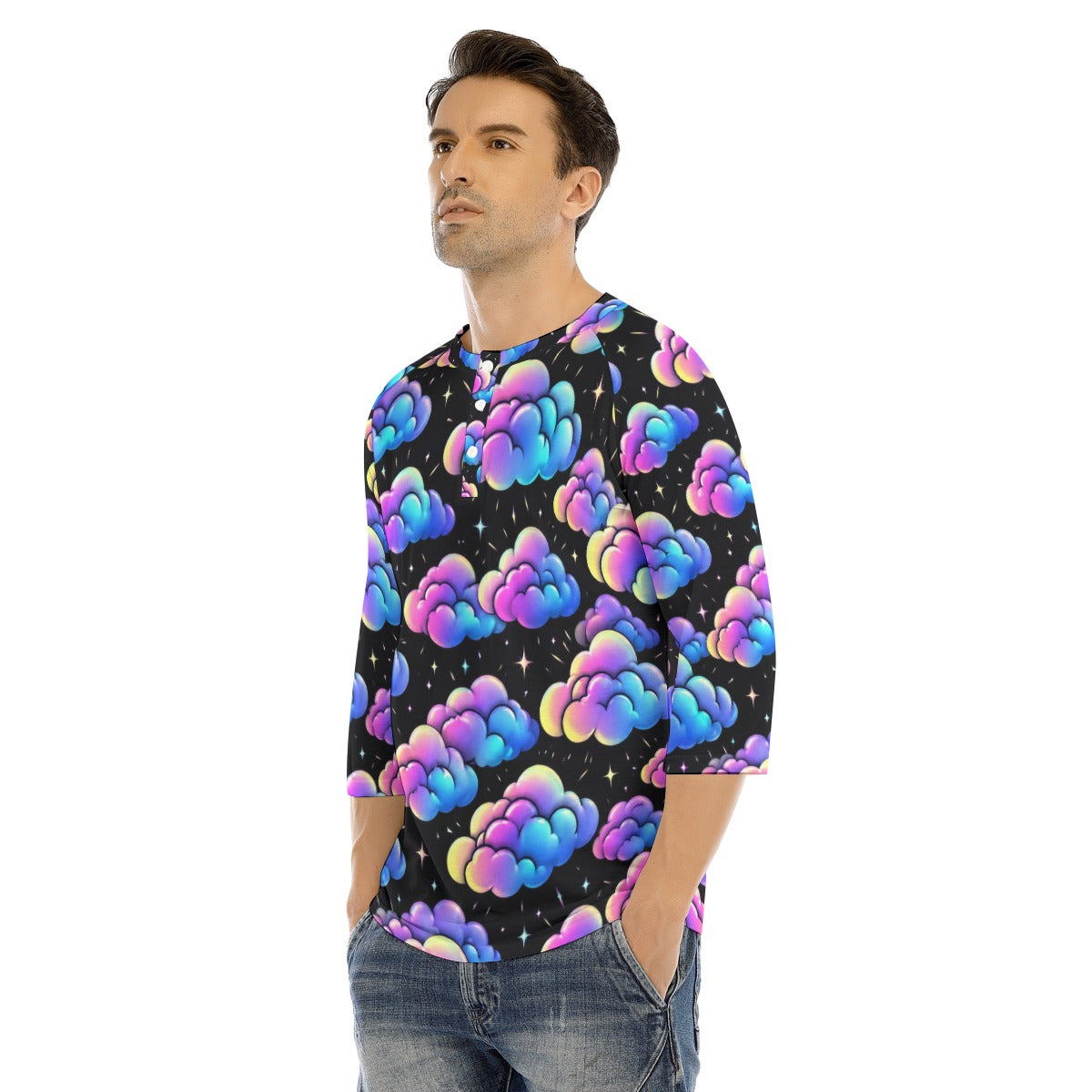 Men's Bracelet Sleeve T-shirt With Button Closure - view 3