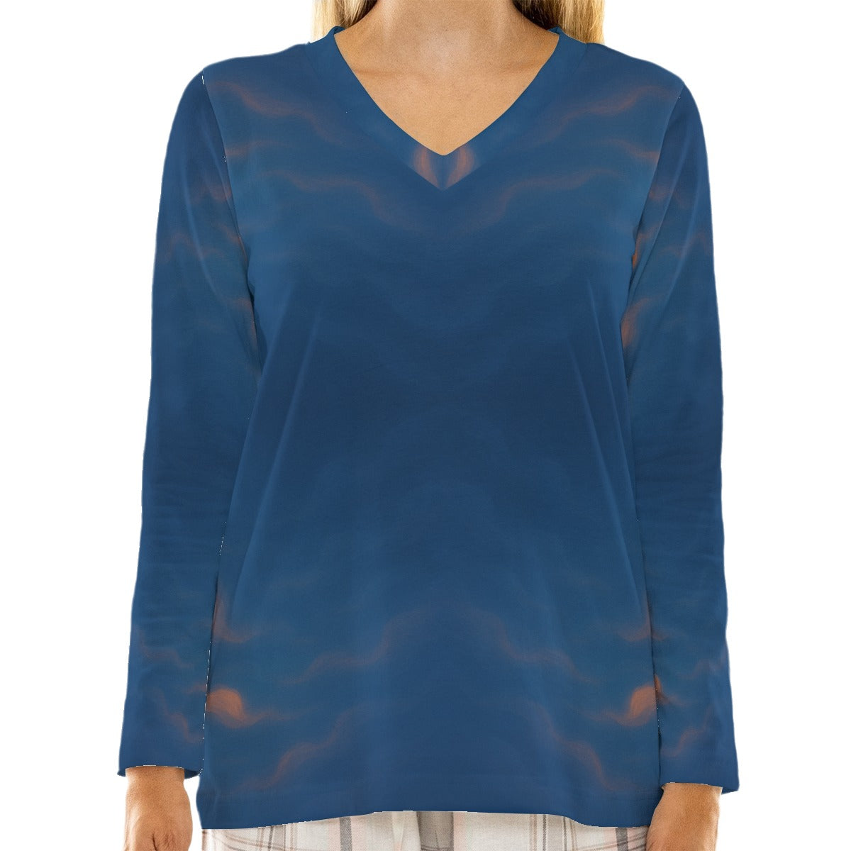 Women's Loose V-Neck T-Shirt With Long Sleeve