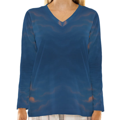 Women's Loose V-Neck T-Shirt With Long Sleeve