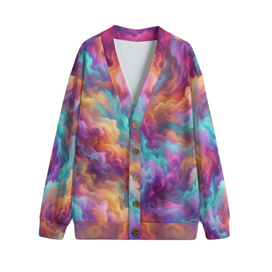 Unisex V-neck Knitted Fleece Cardigan With Button Closure