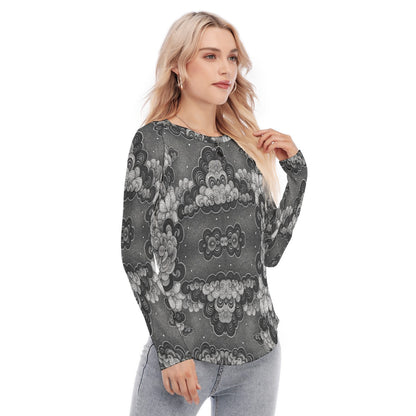 Women's Raglan Sleeves U-Shaped Hem Long Sleeves Blouse