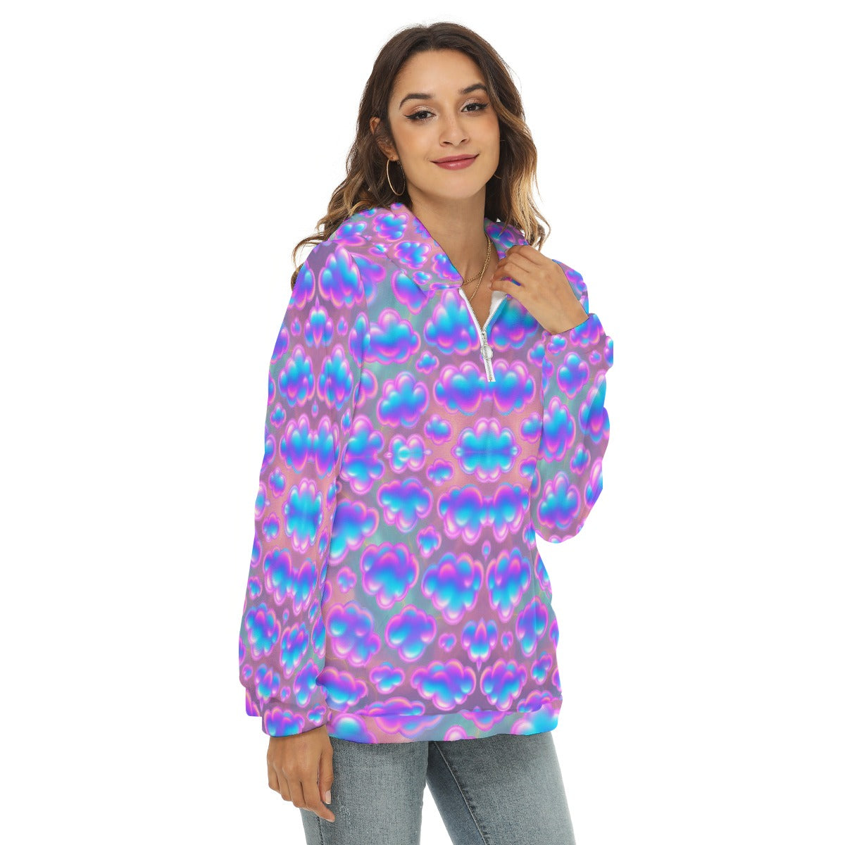 Women's Borg Fleece Hoodie With Half Zip