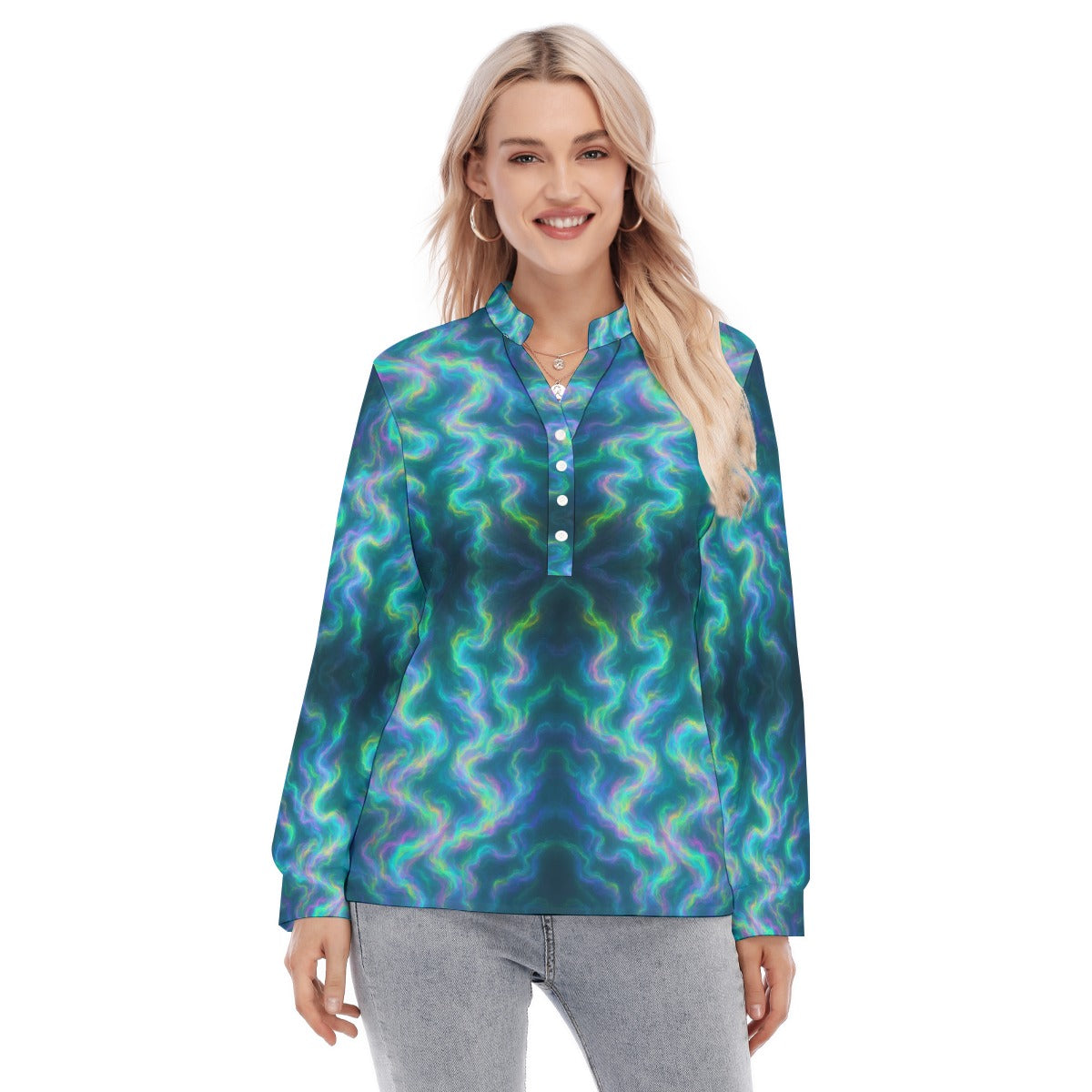 Women's Long Sleeve Blouse With Button Closure