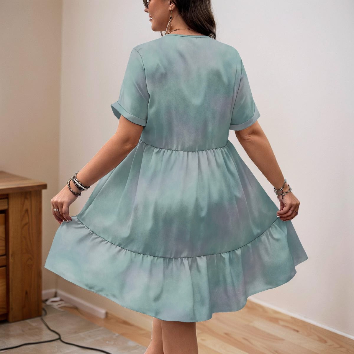 Unisex Women’s Floral V-Neck Short Sleeve Dress