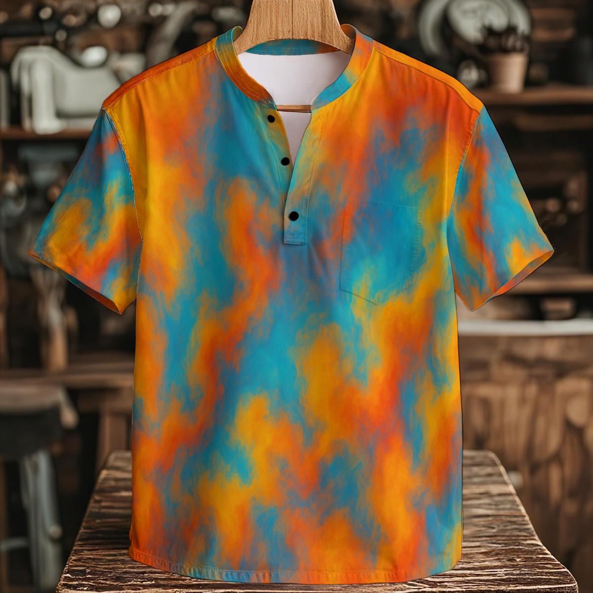 Men's Henley Shirt With Chest Pocket