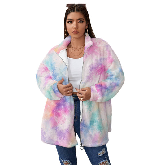 Unisex Borg-Fleece Stand-Up Collar Zip Coat — Plus Size - view 1