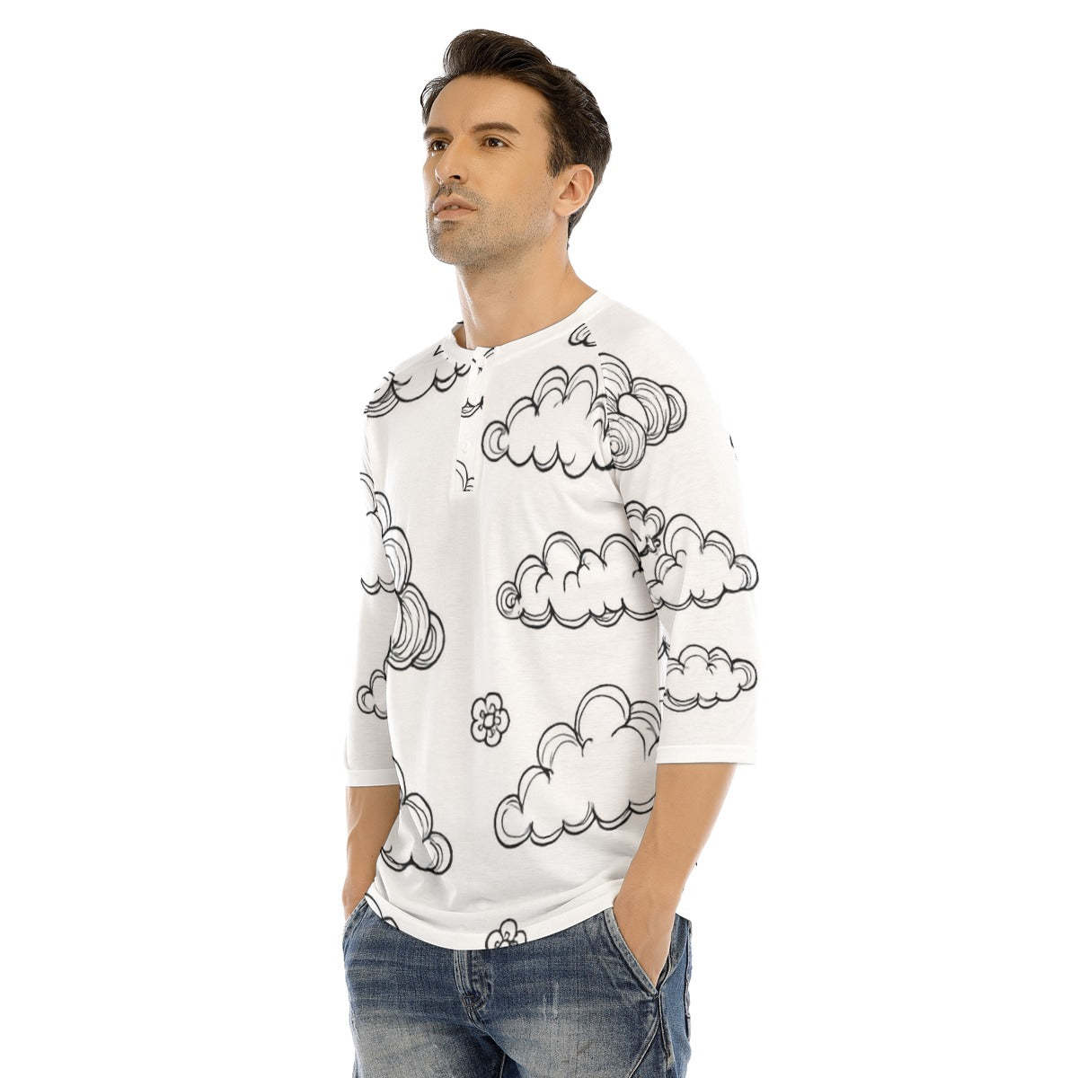 Men's Bracelet Sleeve T-shirt With Button Closure