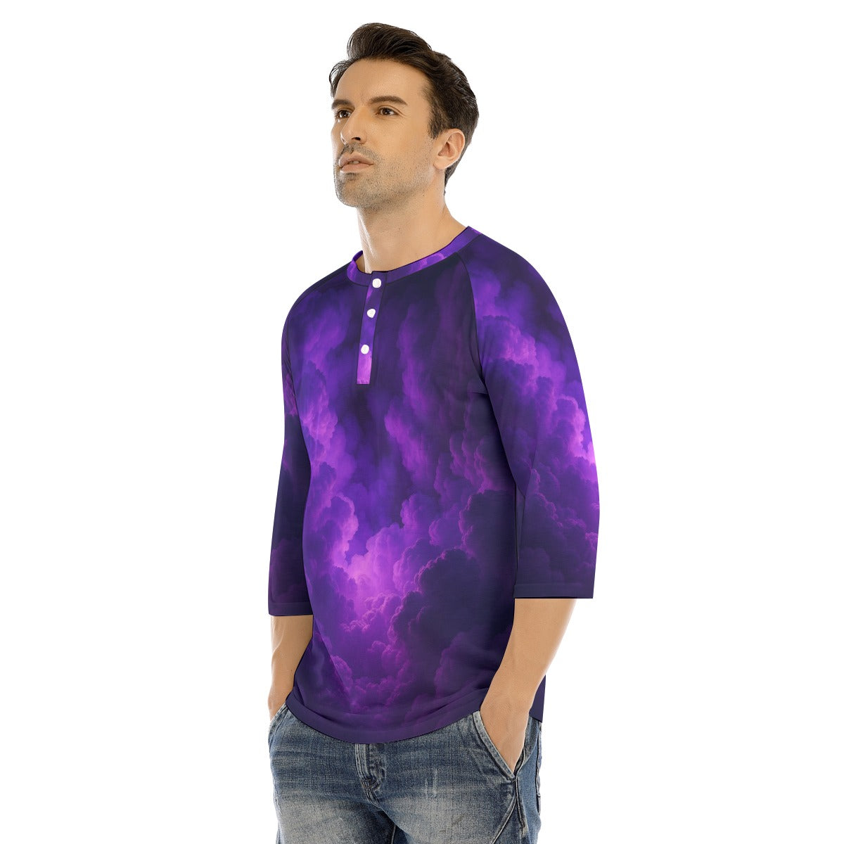Men's Bracelet Sleeve T-shirt With Button Closure - view 3
