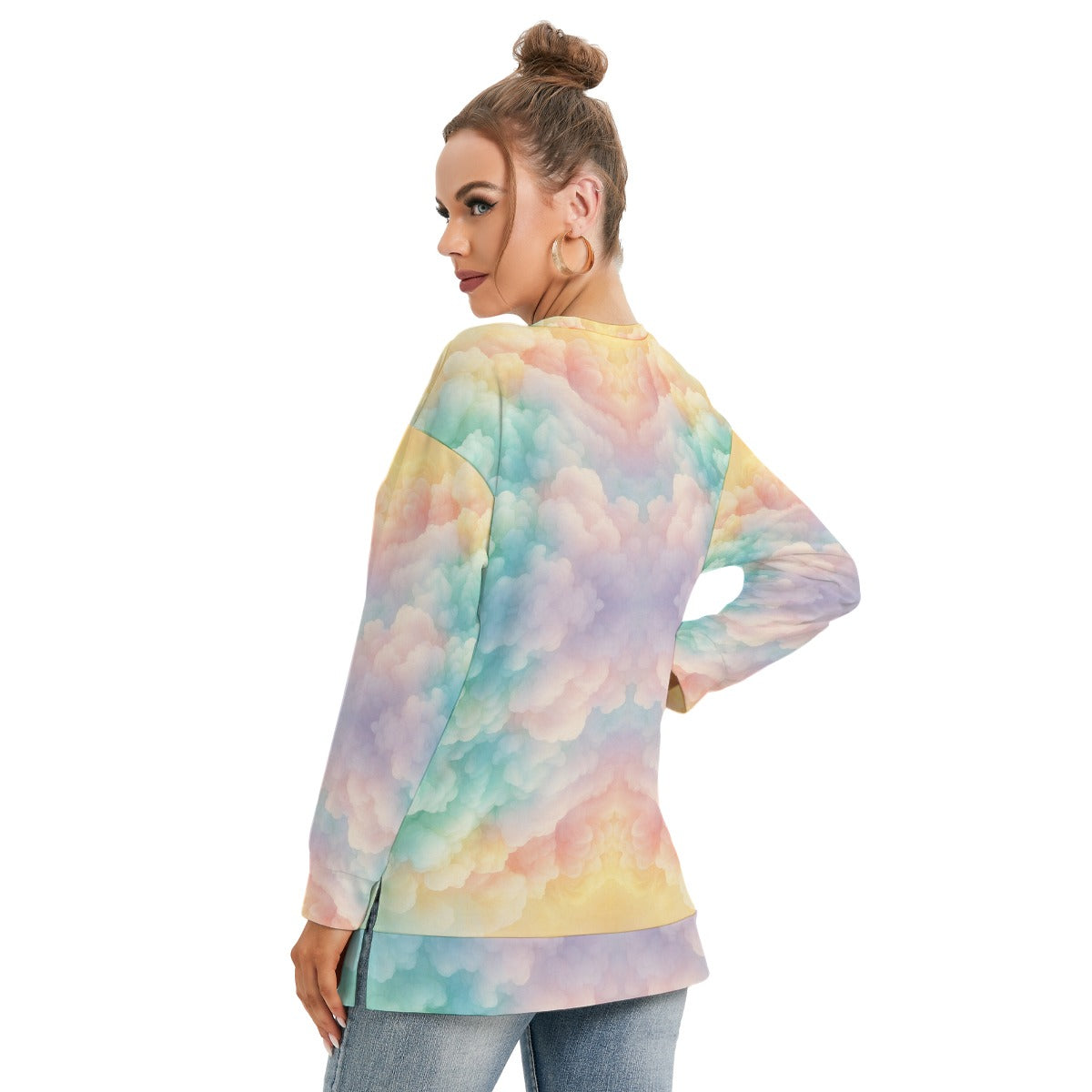 Women's Side Split O-neck Sweatshirt