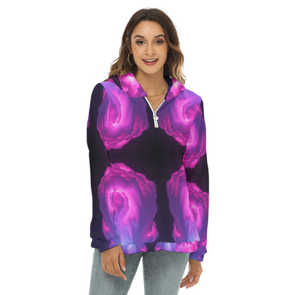 Women's Borg Fleece Hoodie With Half Zip