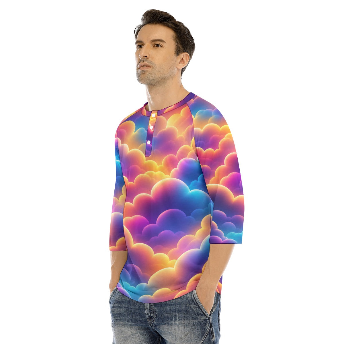 Men's Bracelet Sleeve T-shirt With Button Closure - view 3