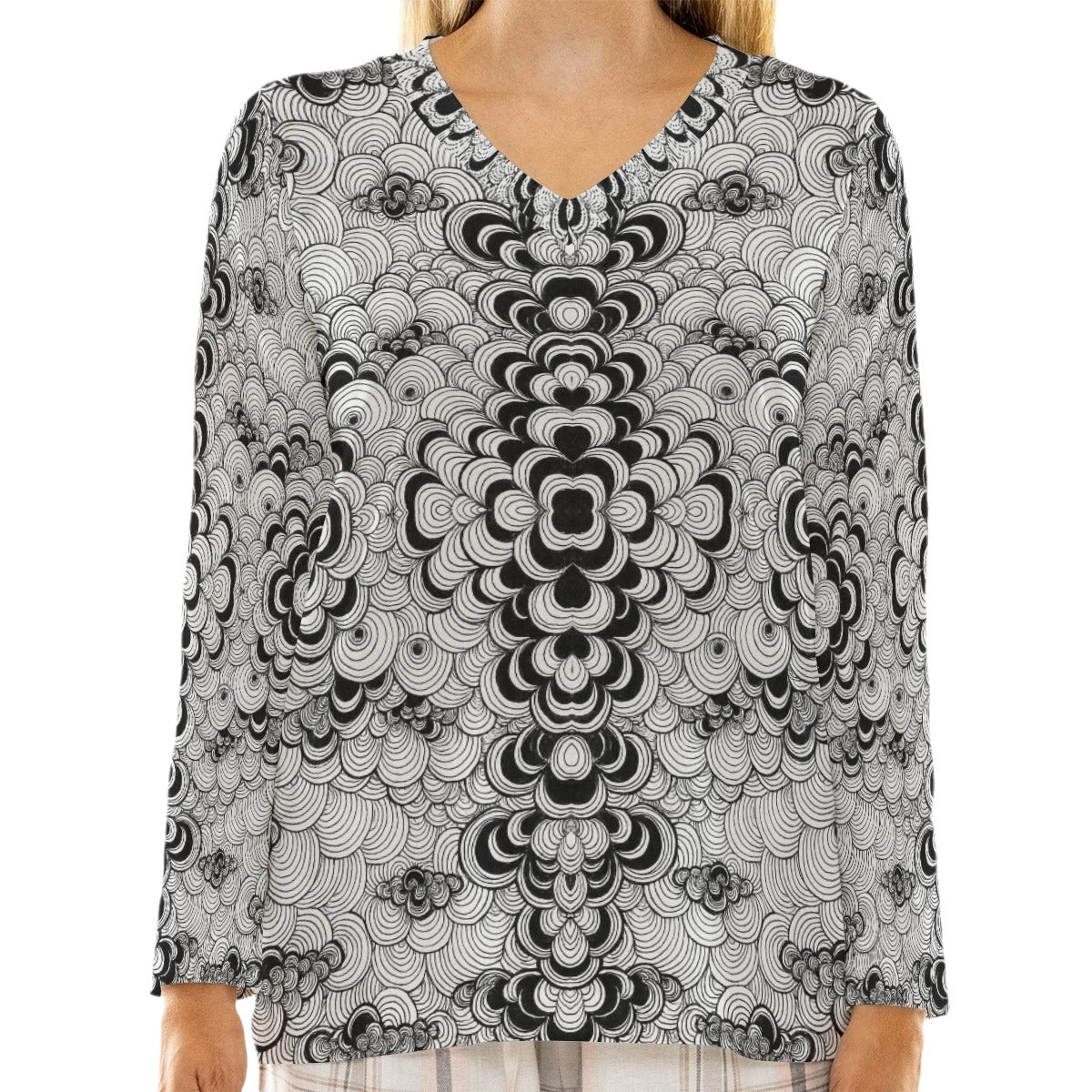 Women's Loose V-Neck T-Shirt With Long Sleeve