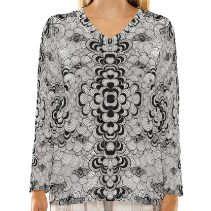 Women's Loose V-Neck T-Shirt With Long Sleeve