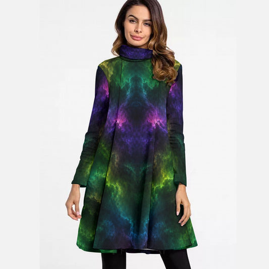 Women's High Neck Dress With Long Sleeve