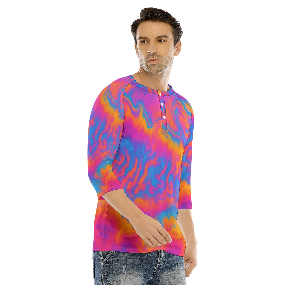 Men's Bracelet Sleeve T-shirt With Button Closure - view 2