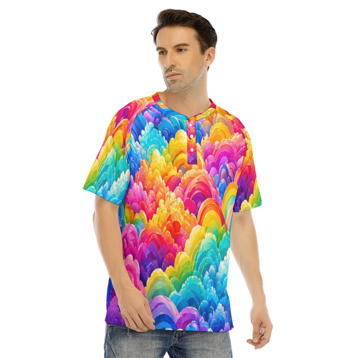 Men's Raglan Sleeve T-shirt With Button Closure