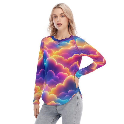 Women's Raglan Sleeves U-Shaped Hem Long Sleeves Blouse
