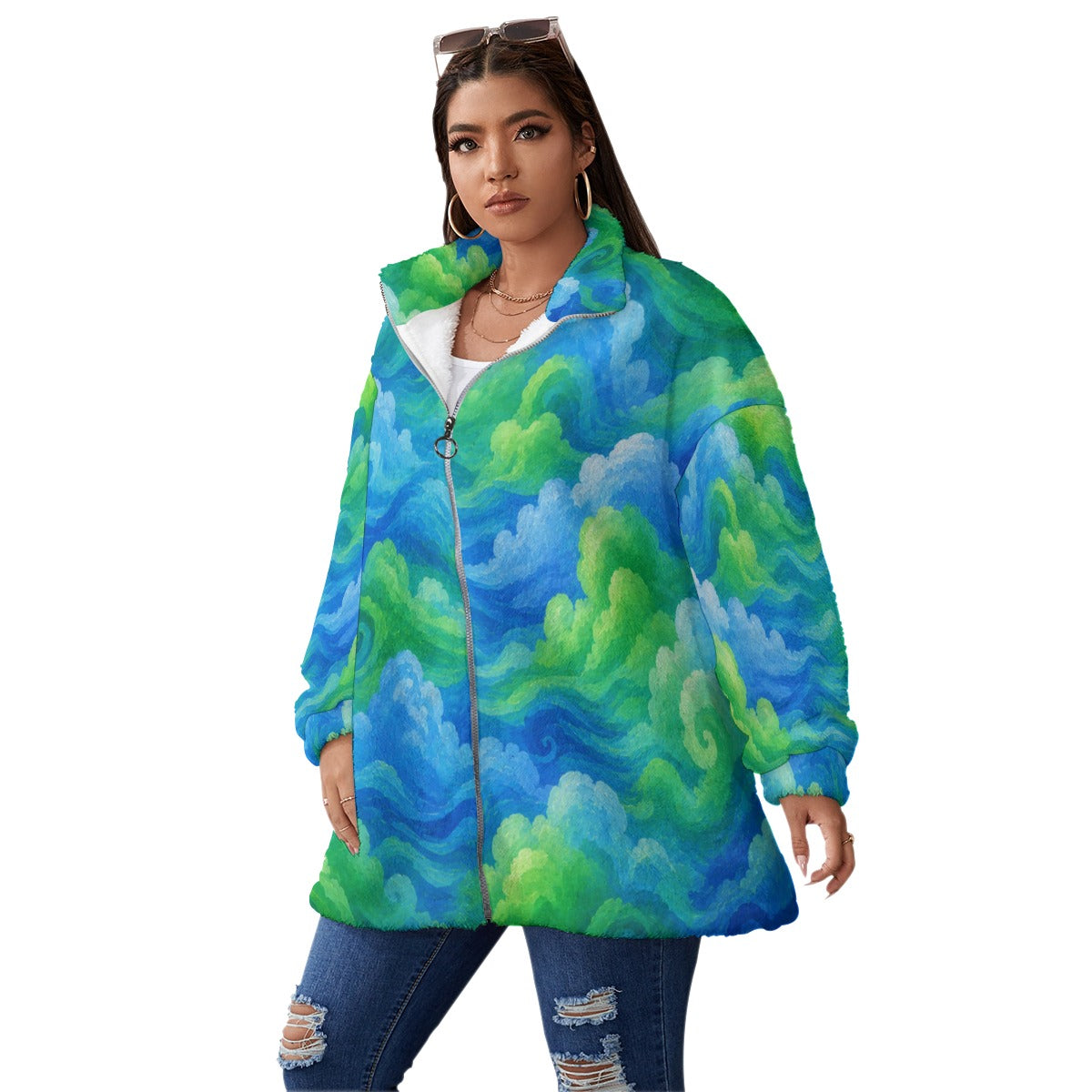 Unisex Borg Fleece Stand-up Collar Coat With Zipper Closure(Plus Size)